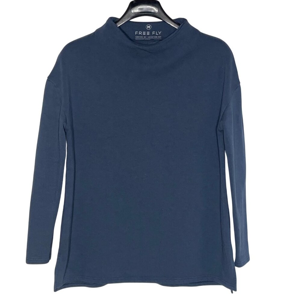 Freefly Men's Long Sleeve Bamboo Performance Mock Neck Shirt Blue Sz MED  4720